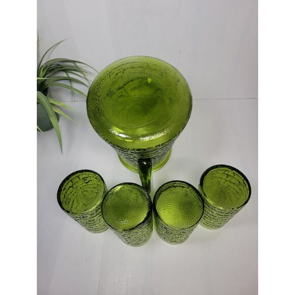 Vintage Bartlett Collins Brick Road Green Glass Pitcher & 4 Tumblers, MCM - Picture 5 of 6